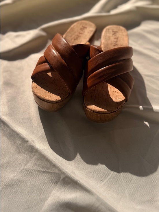 KORKS Brown Leather Crisscross Slide Mules - Picture 2 of 5
